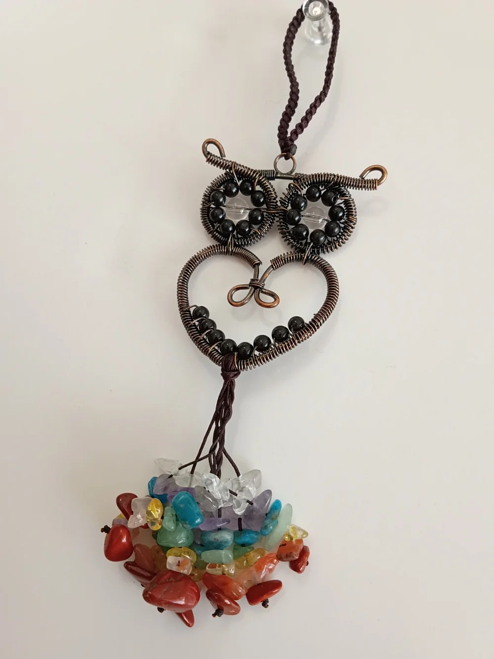 Handcrafted Multi-Color Beaded Heart & Owl Hanging Chakra Multi Gemstone